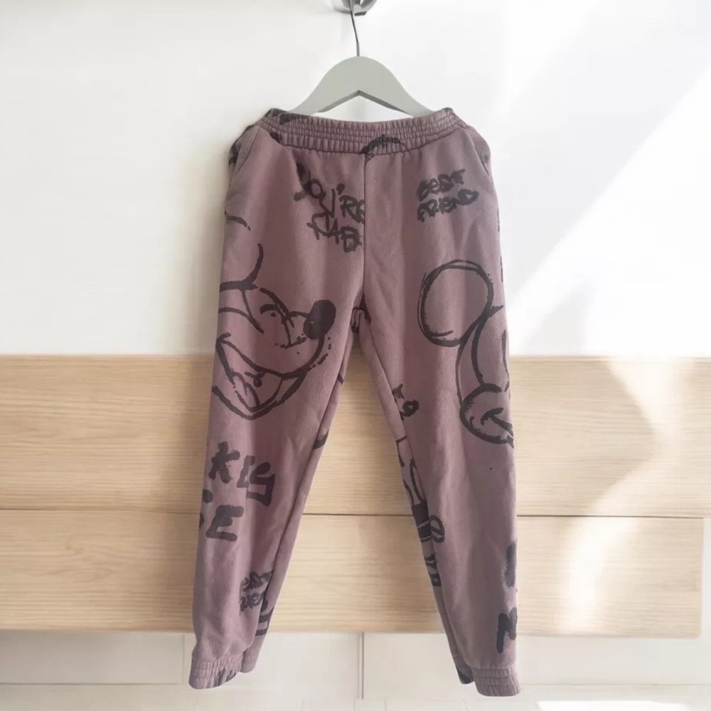 ZARA Mickey Mouse Light Pink Dusty Rose Colored Sweat Pants Size 8 Girls Kids
